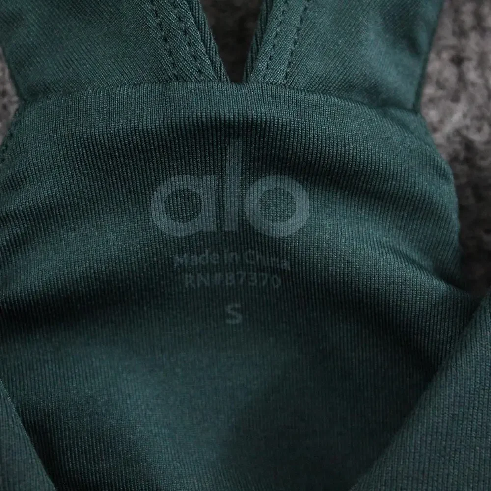 Alo Yoga Sports Bra Womens Small Airbrush Real Bra Tank Green Crop Top Athletic - Picture 8 of 10